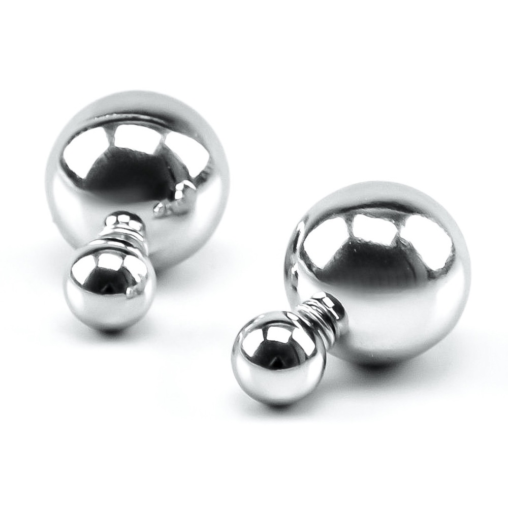 Metallic Silver Double Stud Earrings - Picture 4 of 7